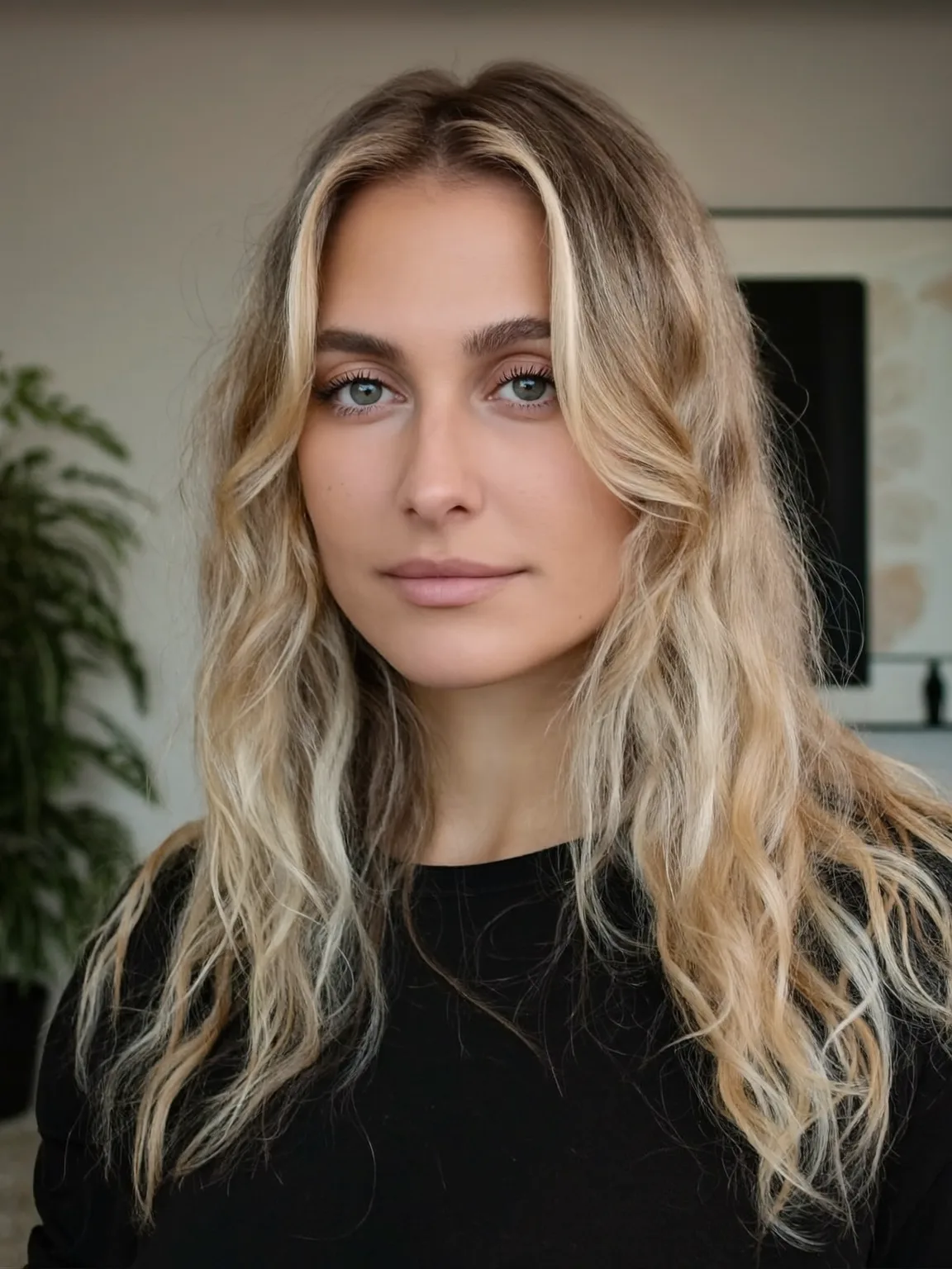 sandy blonde with subtle highlights natural waves